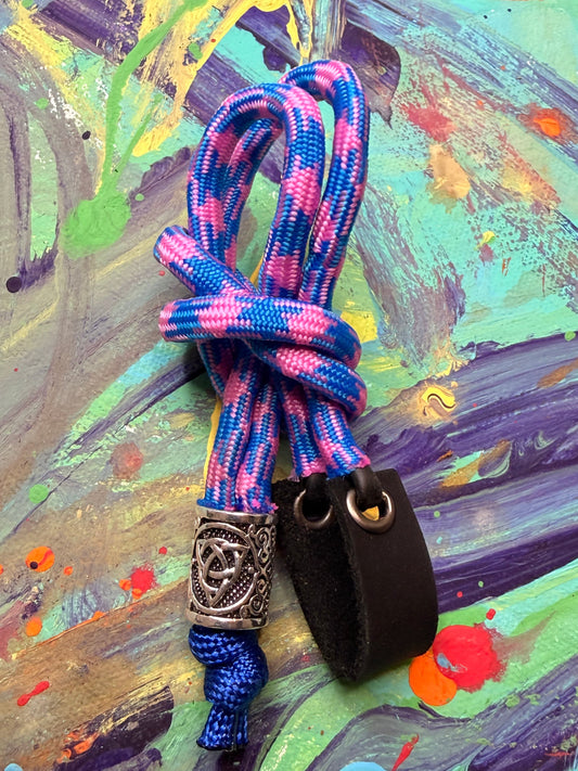 Pink & Purple Paracord EDC - Frameless Slingshot w/ Nordic Charm - Black Leather