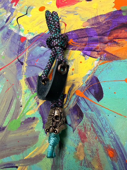 Purple & Blue Paracord EDC - Frameless Slingshot w/ Storm Trooper Charm - Blue Leather