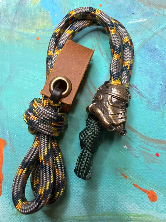Gray & Green Paracord EDC - Frameless Slingshot w/ Storm Trooper Charm - Genuine Leather