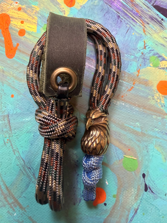 Dark Camo Paracord EDC - Frameless Slingshot w/ Eagle - Green Leather