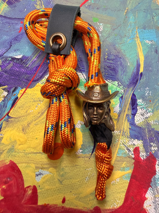 Orange Paracord EDC - Frameless Slingshot w/ Cowgirl Charm - Blue Leather
