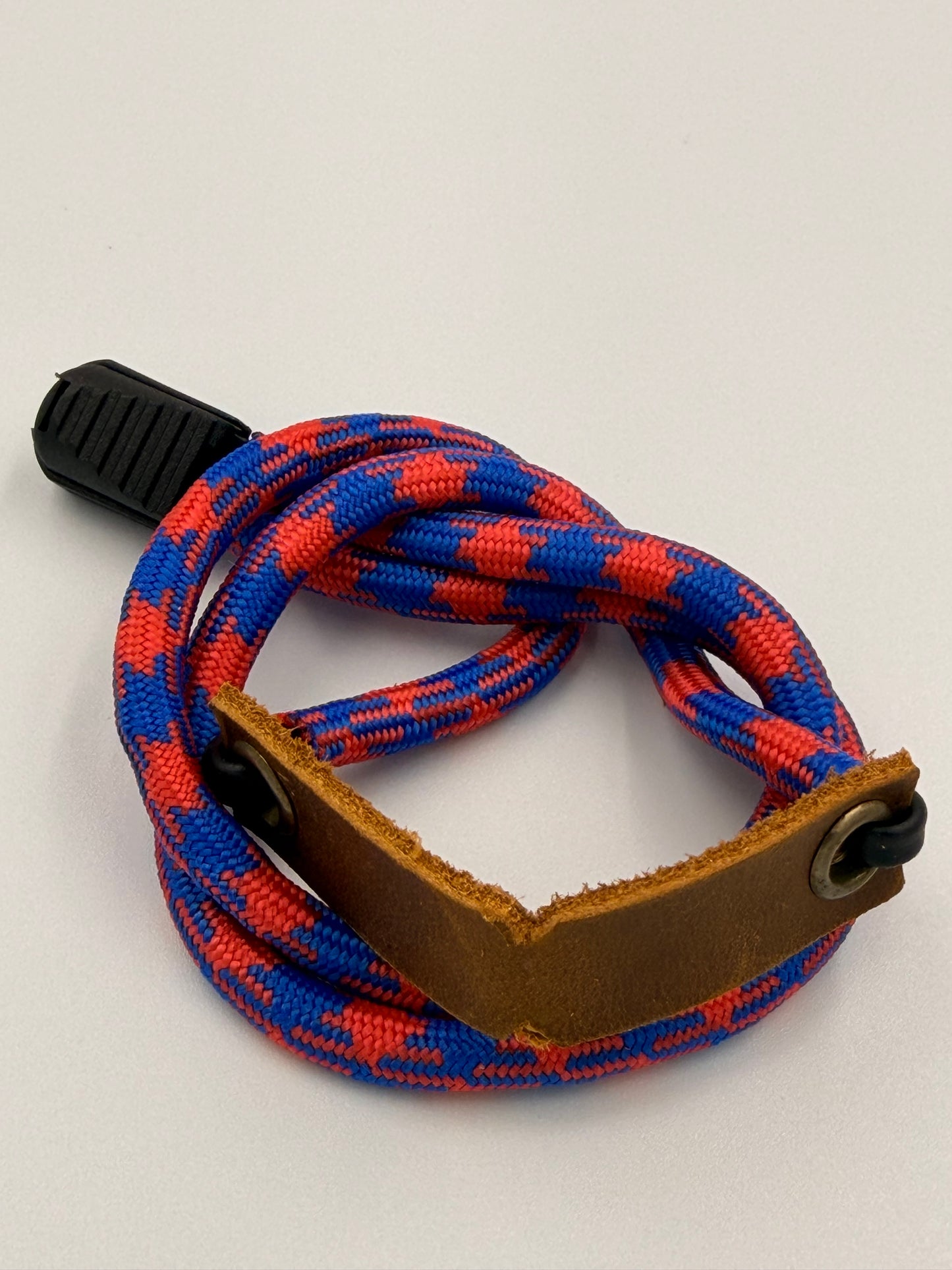 Red & Blue Paracord Bracelet - EDC Frameless Slingshot - Genuine Leather