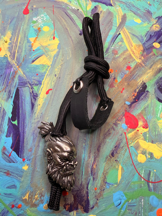 **Jimmie Custom** Black Paracord EDC - Frameless Slingshot w/ Large Warriors Head - Black Leather