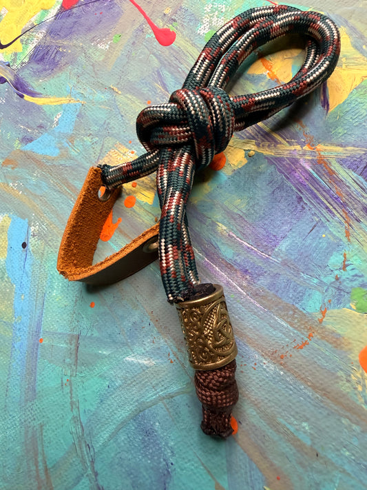 Green Camo Paracord EDC - Frameless Slingshot w/ Nordic Charm - Genuine Leather
