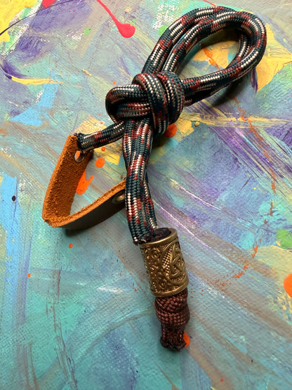 Green Camo Paracord EDC - Frameless Slingshot w/ Nordic Charm - Genuine Leather
