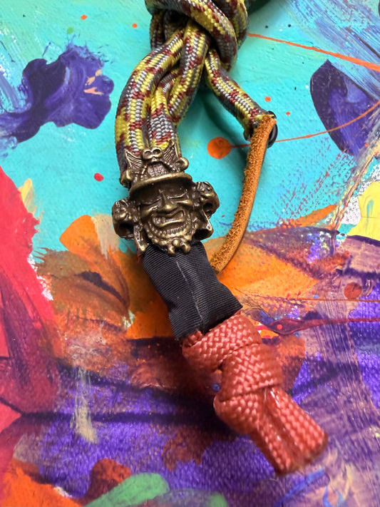 Mustard & Grey Paracord EDC - Frameless Slingshot Warrior Charm - Genuine Leather