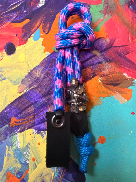 Purple & Pink Paracord EDC - Frameless Slingshot w/ Knight Charm - Black Leather