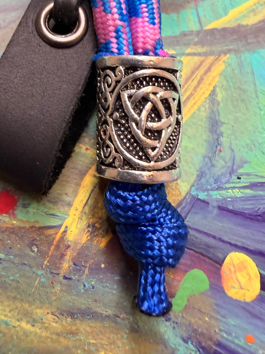 Pink & Purple Paracord EDC - Frameless Slingshot w/ Nordic Charm - Black Leather