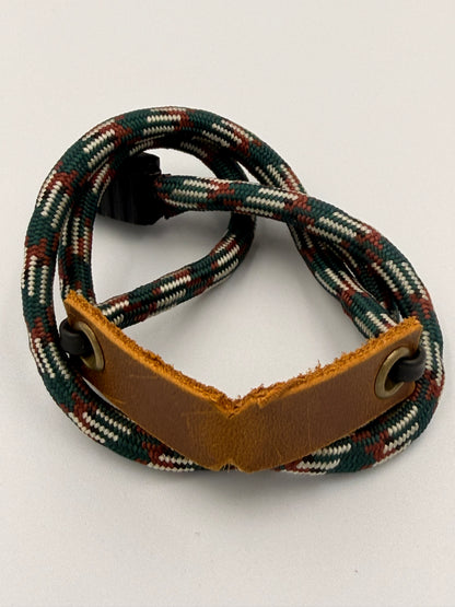 Forest Green Camo Paracord Bracelet - EDC Frameless Slingshot - Genuine Leather