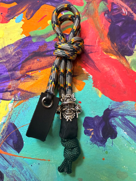Gray & Orange Paracord EDC - Frameless Slingshot w/ Warrior Charm - Black Leather
