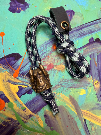 Blue & Sky Blue Paracord EDC - Frameless Slingshot w/ Gypsy Charm - Blue Leather