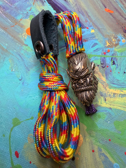 Rainbow Paracord EDC - Frameless Slingshot w/ Large Orc Head - Blue Leather