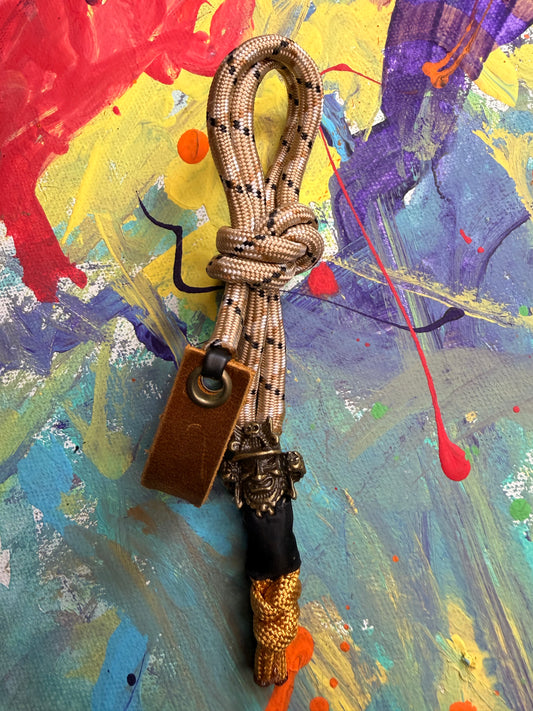 Sandy Brown Paracord EDC - Frameless Slingshot Warrior Charm - Genuine Leather