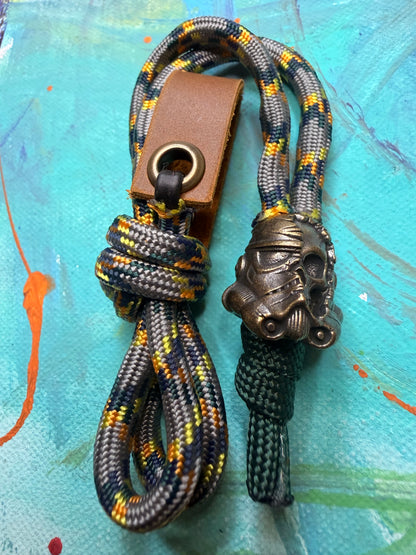 Gray & Green Paracord EDC - Frameless Slingshot w/ Storm Trooper Charm - Genuine Leather