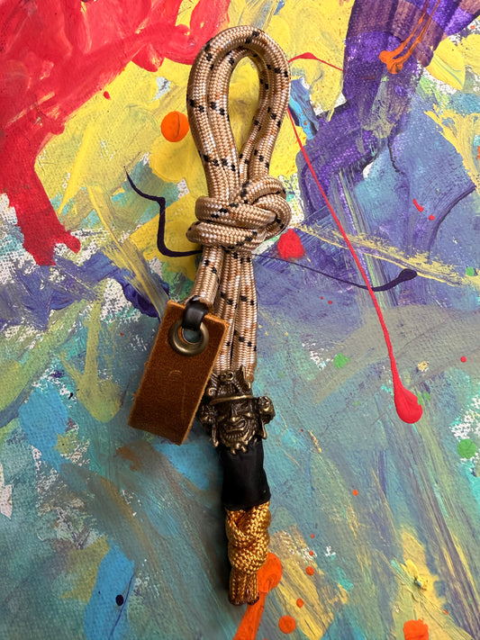 Sandy Brown Paracord EDC - Frameless Slingshot Warrior Charm - Genuine Leather