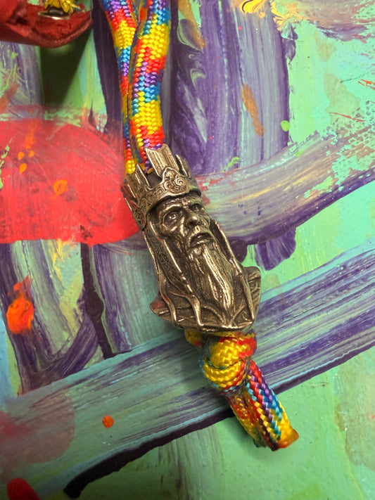 Rainbow Paracord EDC - Frameless Slingshot w/ Bearded King Charm - Red Leather
