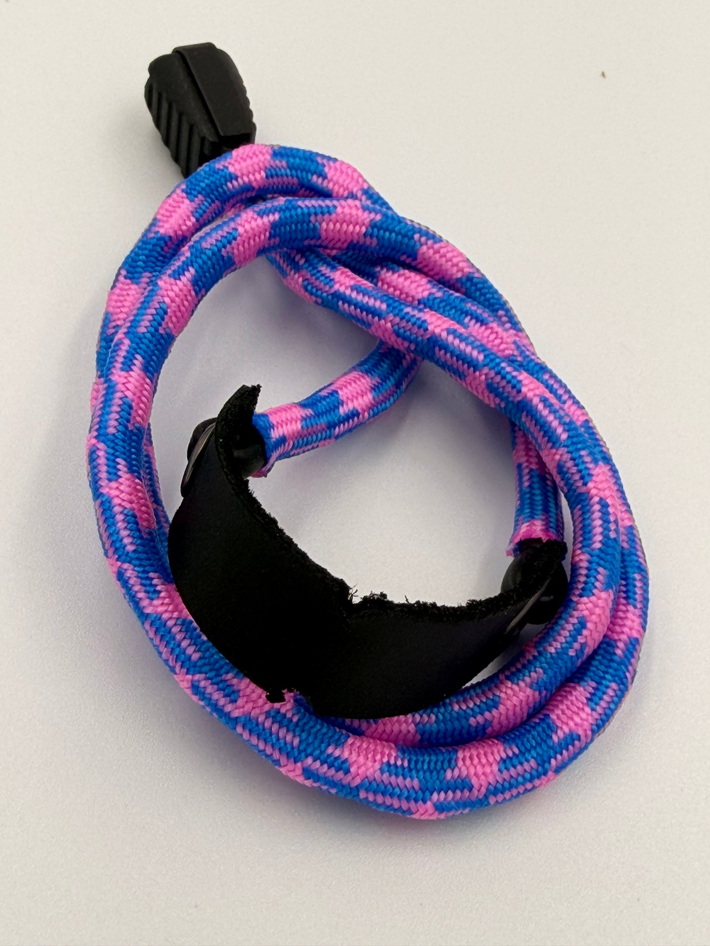 Pink & Purple Paracord Bracelet - EDC Frameless Slingshot - Black Leather