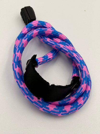 Pink & Purple Paracord Bracelet - EDC Frameless Slingshot - Black Leather