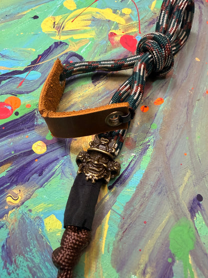 Brown & Green Paracord EDC - Frameless Slingshot Warrior Charm - Genuine Leather