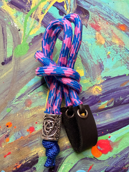 Pink & Purple Paracord EDC - Frameless Slingshot w/ Nordic Charm - Black Leather