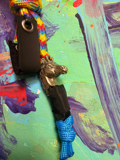 Rainbow Paracord EDC - Frameless Slingshot w/ Horse Charm - Black Leather