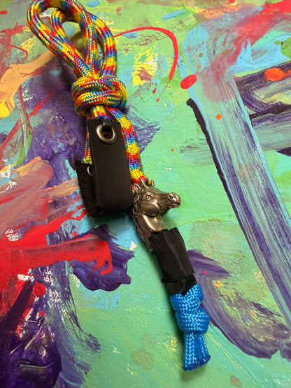 Rainbow Paracord EDC - Frameless Slingshot w/ Horse Charm - Black Leather