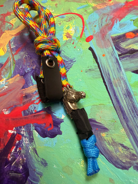 Rainbow Paracord EDC - Frameless Slingshot w/ Horse Charm - Black Leather