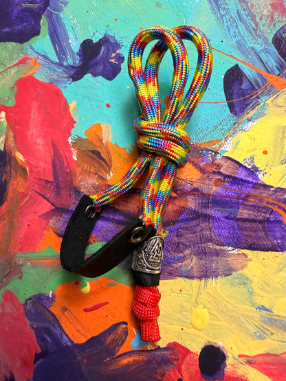 Rainbow Paracord EDC - Frameless Slingshot w/ Nordic Charm - Black Leather