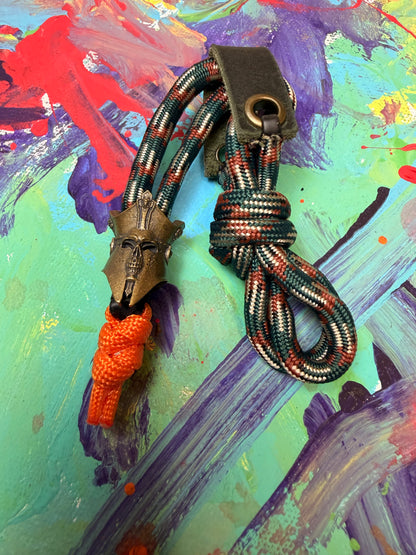 Green & Brown Paracord EDC - Frameless Slingshot w/ Evil Knight Charm - Green Leather