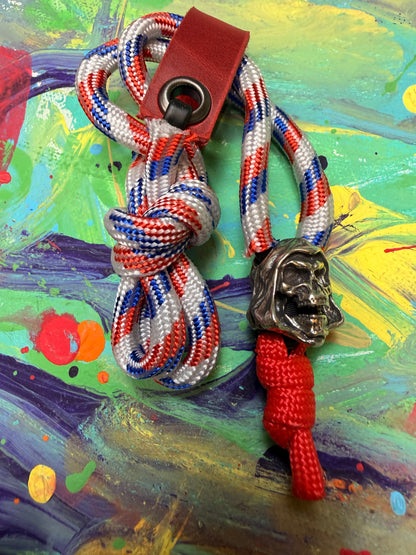 Red White & Blue Paracord EDC - Frameless Slingshot w/ Reaper Charm - Red Leather