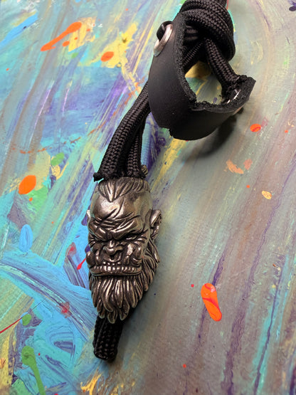 **Jimmie Custom** Black Paracord EDC - Frameless Slingshot w/ Large Warriors Head - Black Leather