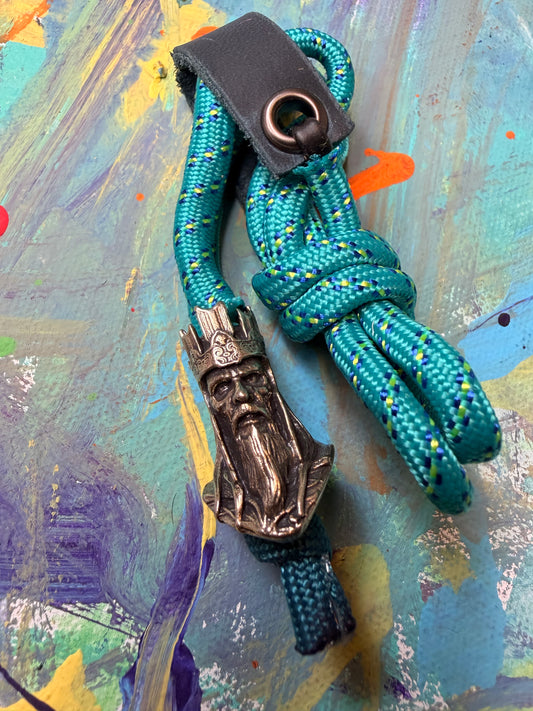 Teal Paracord EDC - Frameless Slingshot w/ Bearded King Charm - Blue Leather