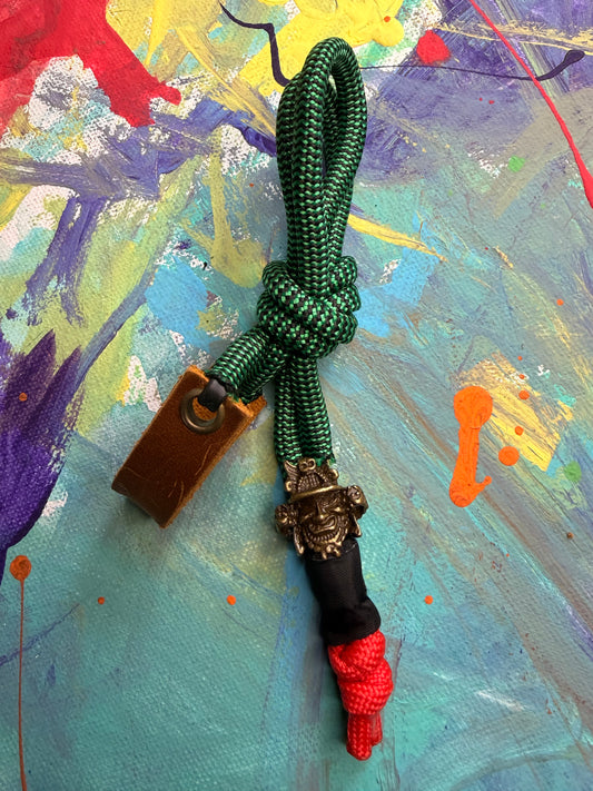 Green & Red Paracord EDC - Frameless Slingshot Warrior Charm - Genuine Leather