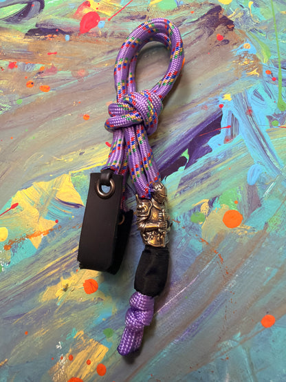 Purple Paracord EDC - Frameless Slingshot w/ Knight Charm - Black Leather