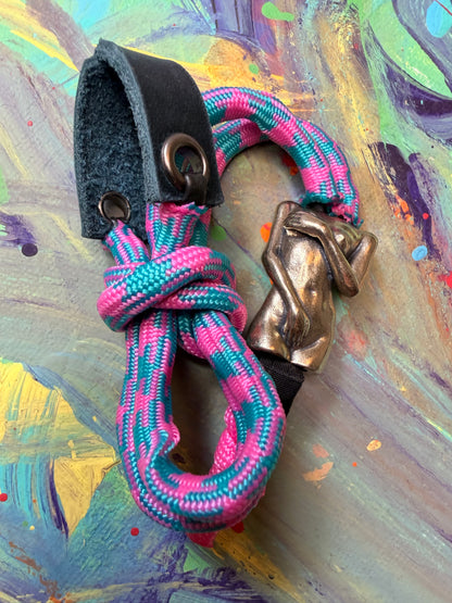 Pink & Blue Paracord EDC - Frameless Slingshot w/ Naked Lady Charm - Blue Leather
