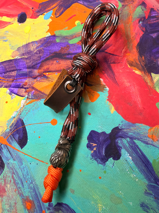 Brown Camo Paracord EDC - Frameless Slingshot w/ Eagle - Brown Leather