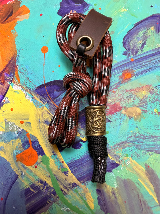 Brown & White Paracord EDC - Frameless Slingshot w/ Nordic Charm - Genuine Leather