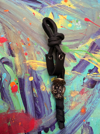 **Marco Custom** Black On Black Paracord EDC - Frameless Slingshot w/ Bandida Charm - Black Leather