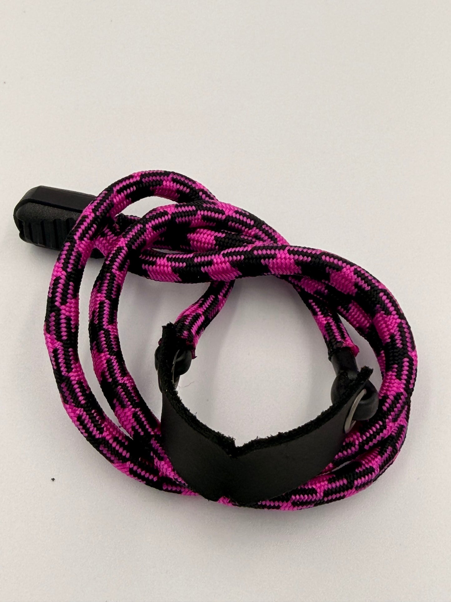 Pink & Black Paracord Bracelet - EDC Frameless Slingshot - Black Leather
