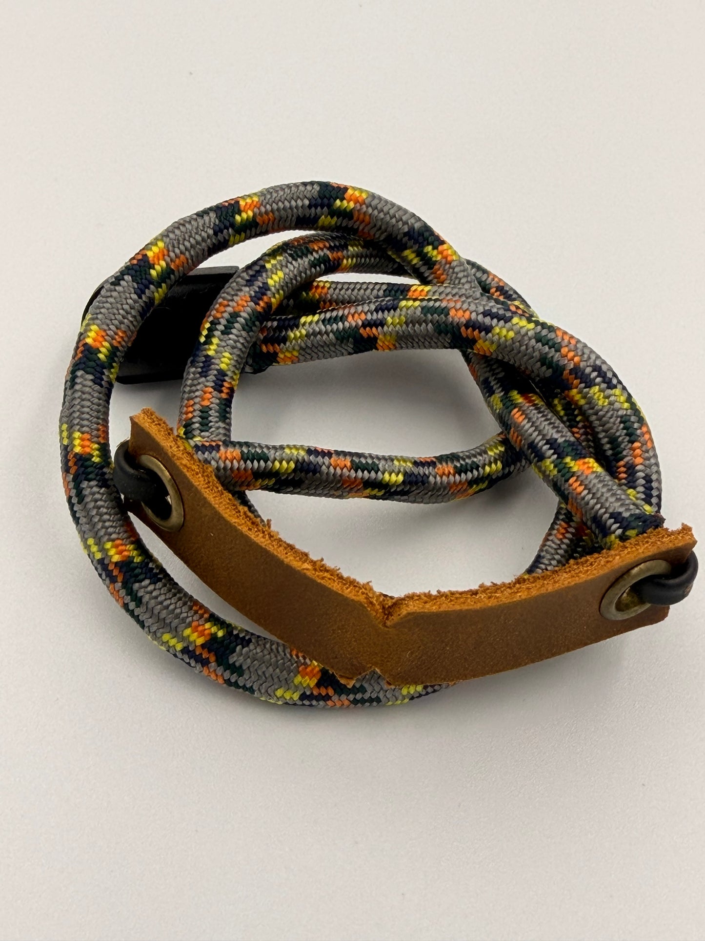 Gray Orange & Yellow Paracord Bracelet - EDC Frameless Slingshot - Genuine Leather