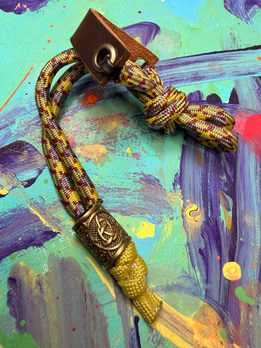Yellow & Gray Paracord EDC - Frameless Slingshot w/ Nordic Charm - Genuine Leather