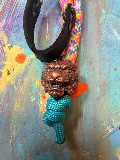 Pink/Yellow/Blue Paracord EDC - Frameless Slingshot w/ Tiger Charm - Black Leather
