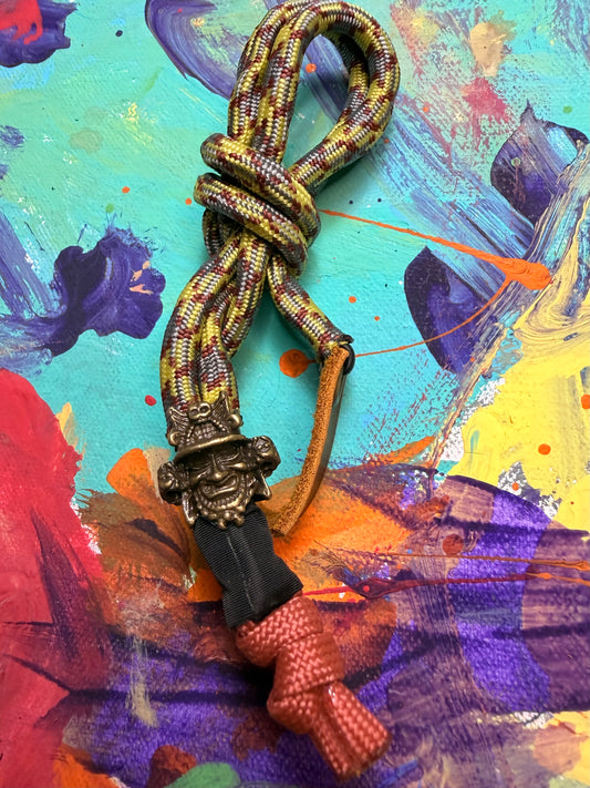 Mustard & Grey Paracord EDC - Frameless Slingshot Warrior Charm - Genuine Leather