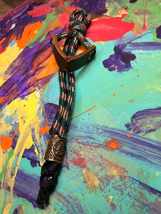 Green & Brown Paracord EDC - Frameless Slingshot w/ Nordic Charm - Genuine Leather