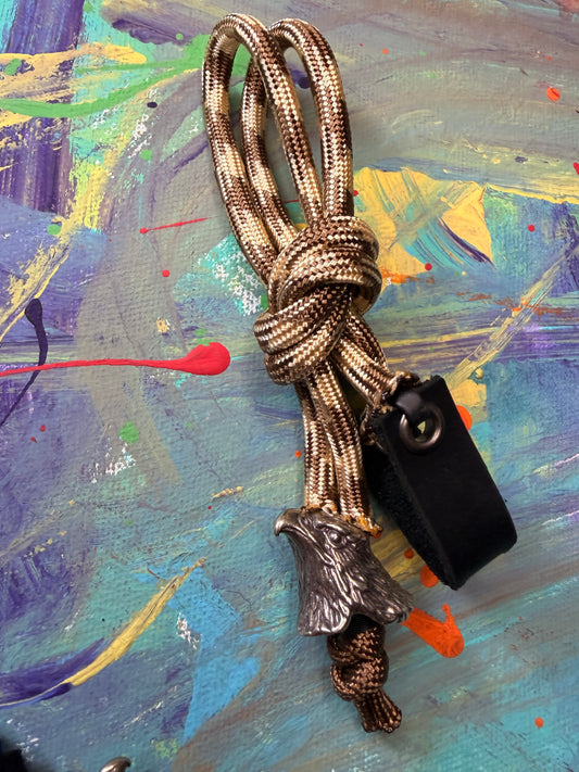 Neon Brown & Tan Paracord EDC - Frameless Slingshot w/ Eagle Head - Black Leather