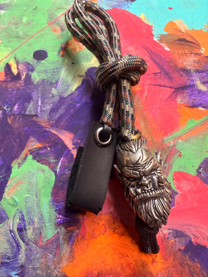 Dark Camo Paracord EDC - Frameless Slingshot w/ Large Warriors Head - Black Leather