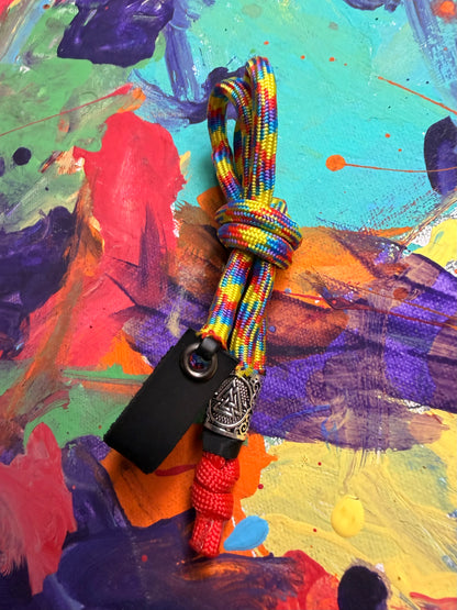 Rainbow Paracord EDC - Frameless Slingshot w/ Nordic Charm - Black Leather