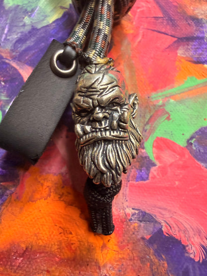 Dark Camo Paracord EDC - Frameless Slingshot w/ Large Warriors Head - Black Leather