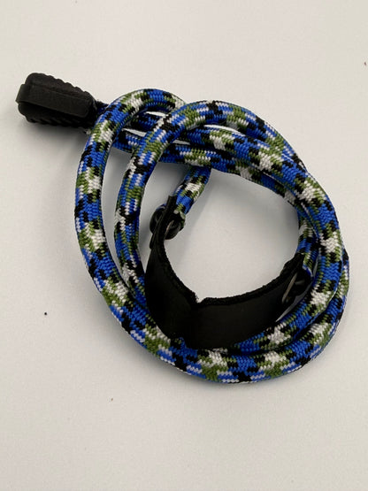 Blue Multicolor Paracord Bracelet - EDC Frameless Slingshot - Black Leather