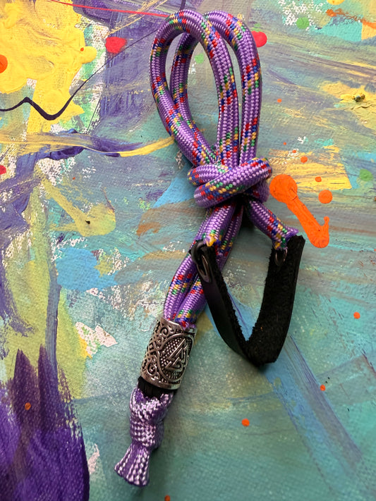 Purple & Multicolored Paracord EDC - Frameless Slingshot w/ Nordic Charm - Black Leather
